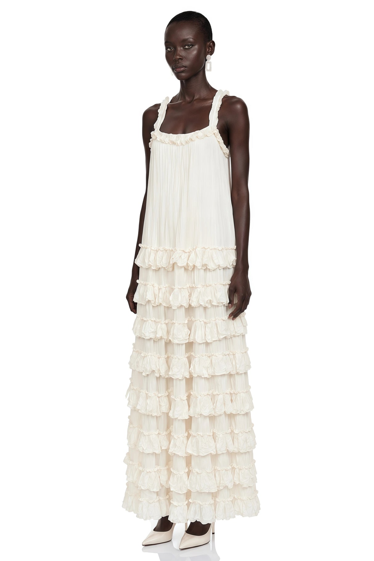 Leonie Neutral Tiered Ruffled Maxi Dress