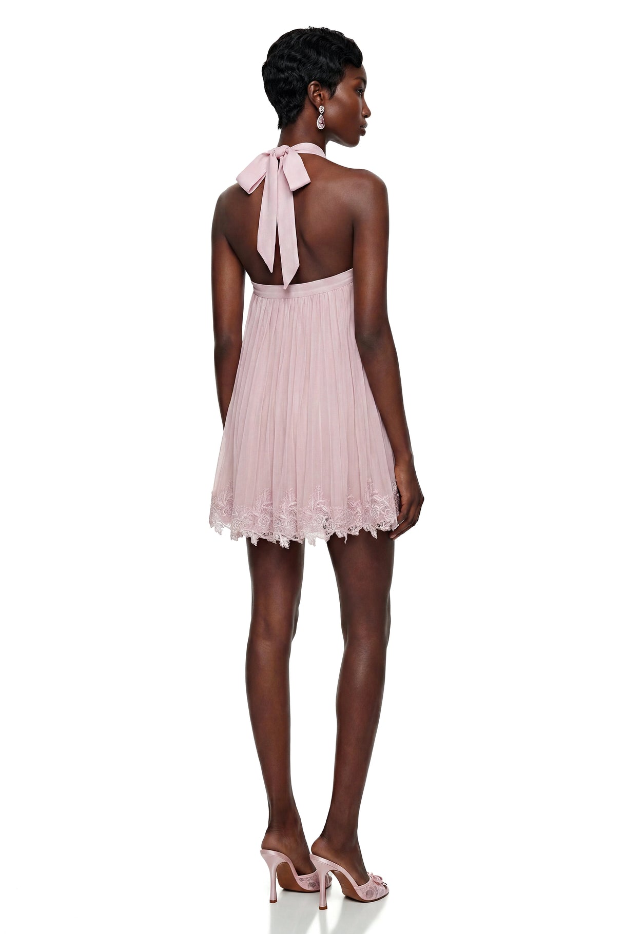 Léonie Pink Cross Front Mini Dress with Lace Trim