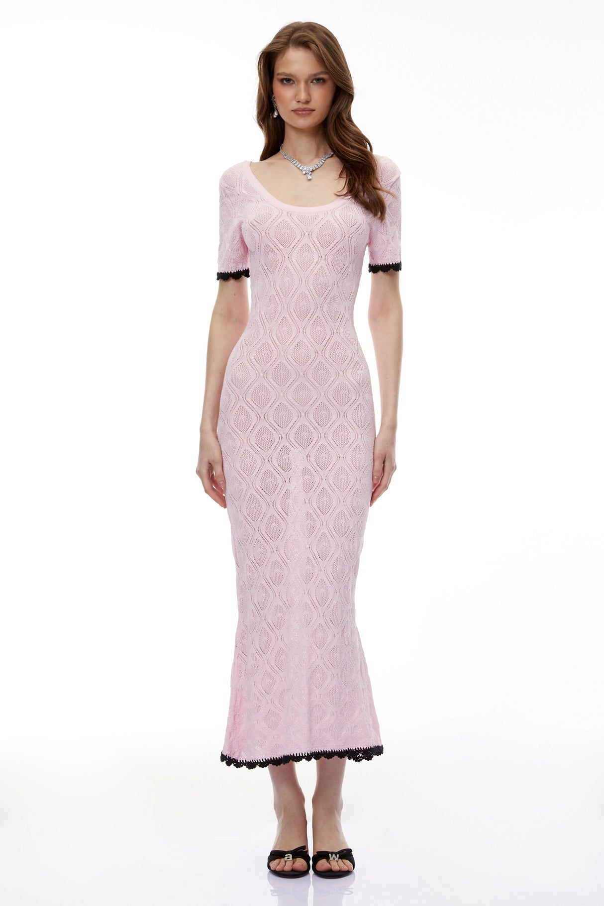 Leucothea Pink Textured Knit Midi Dress