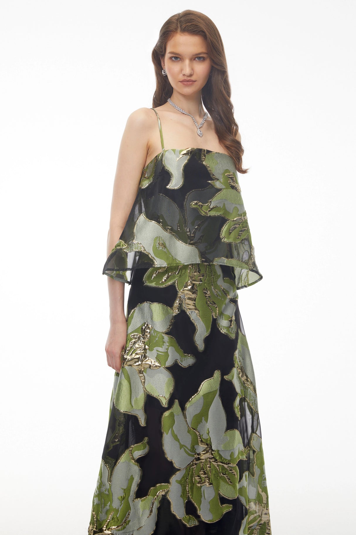 Lídia Green Floral Print Tiered Maxi Dress