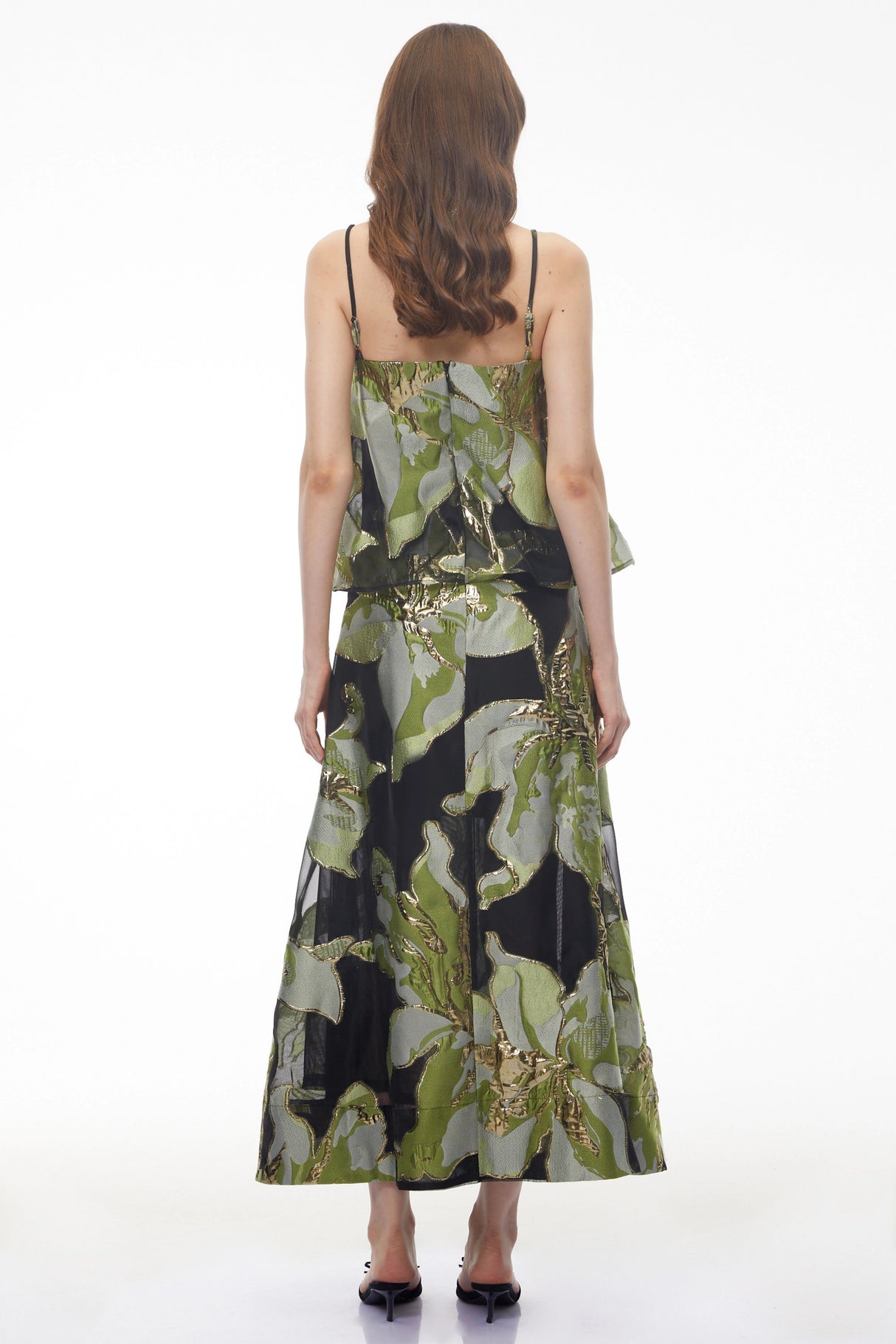 Lídia Green Floral Print Tiered Maxi Dress