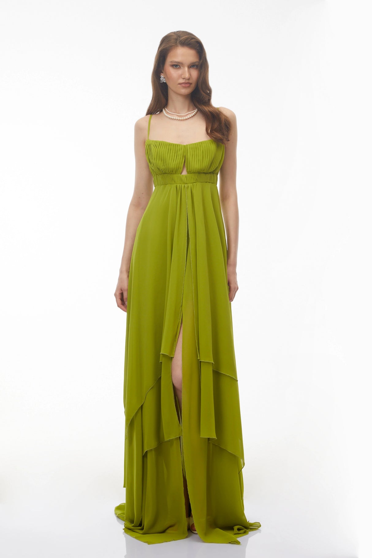 Lilliana Olive Green Tiered Maxi Dress with CutOuts