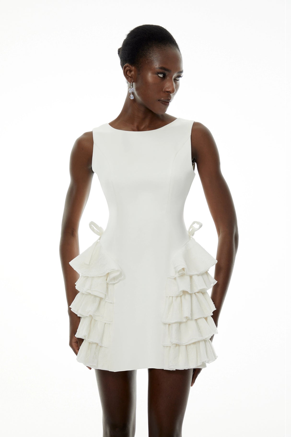 Lilliana White Sleeveless Tiered Ruffled Mini Dress