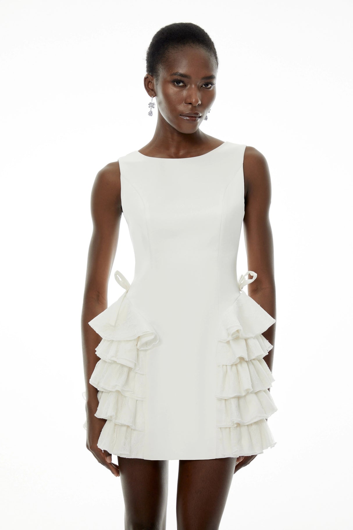 Lilliana White Sleeveless Tiered Ruffled Mini Dress