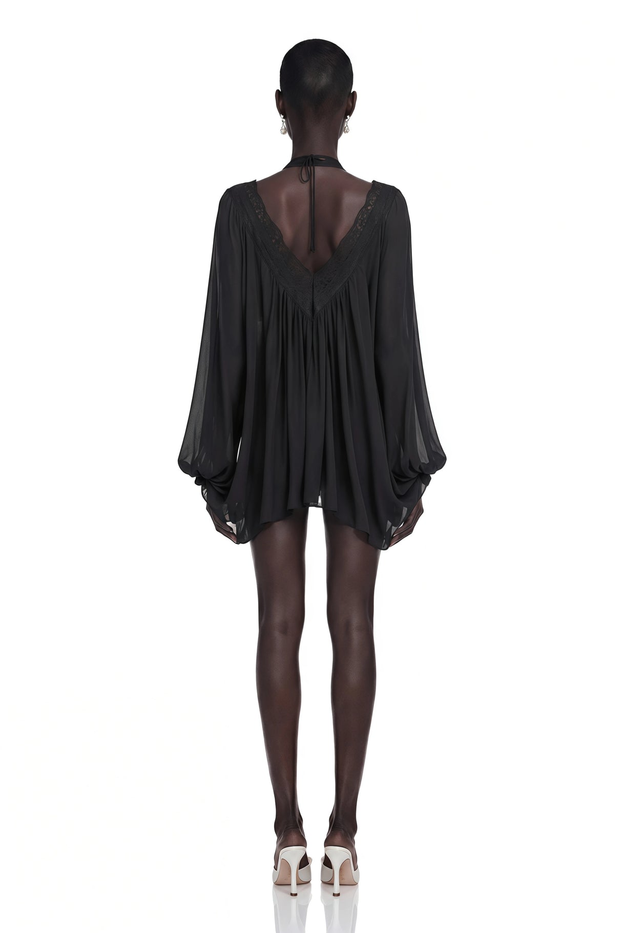 Lilou Black Plunge Neck Lace Mini Dress