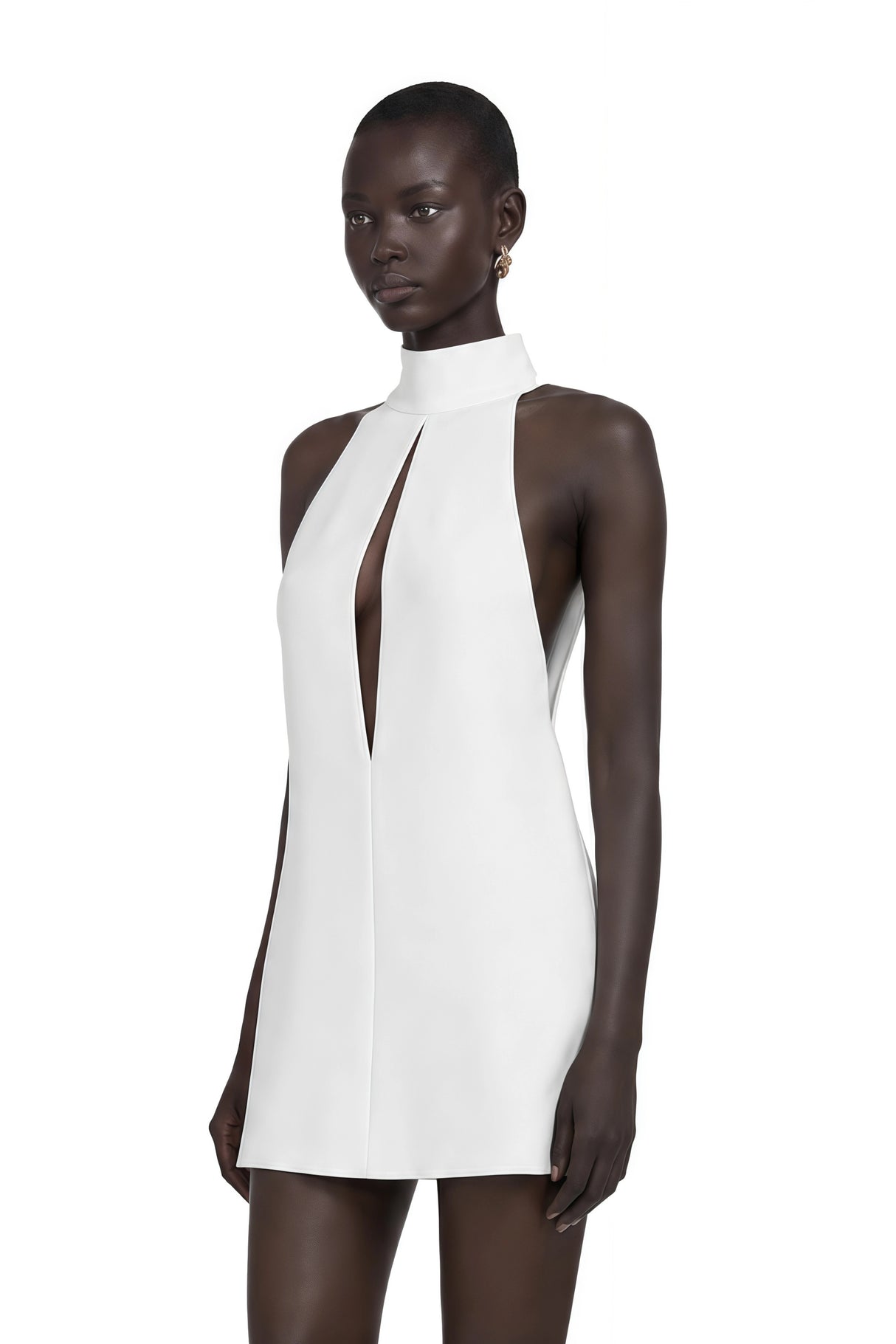 Linden White Halter Neck Keyhole CutOut Mini Dress