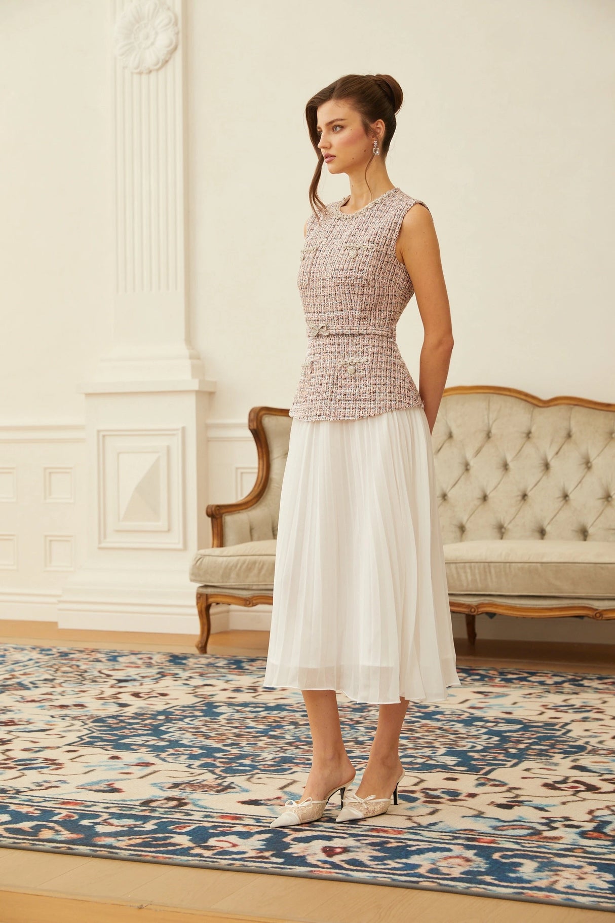 Lola Pink Embellished Tweed Panel Midi Dress