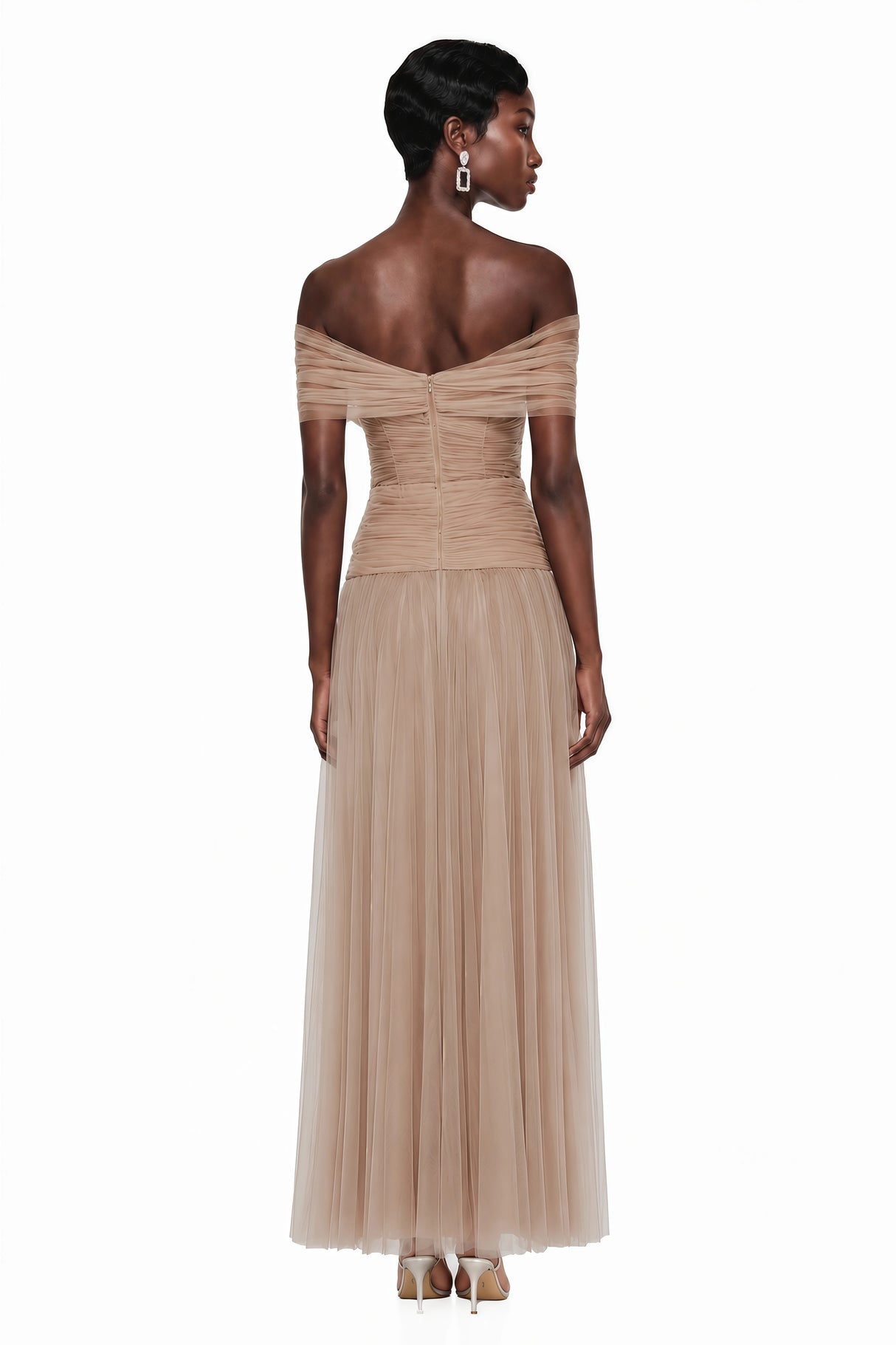 Lolwa Khaki Ruched Maxi Dress with 3D Petals