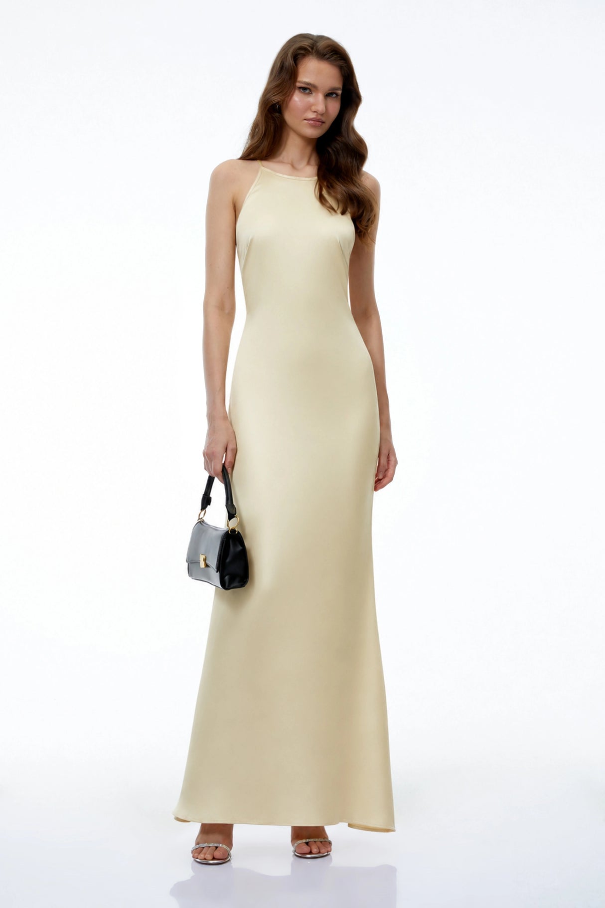 Loviatar Gold Backless Satin Maxi Dress