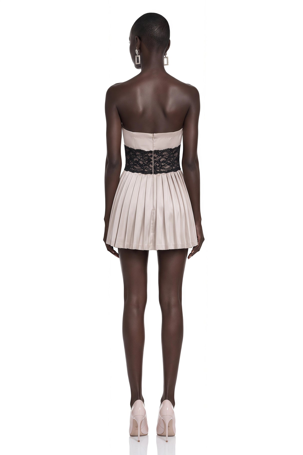 Luciana Champagne Off Shoulder Mini Dress with Lace Panels