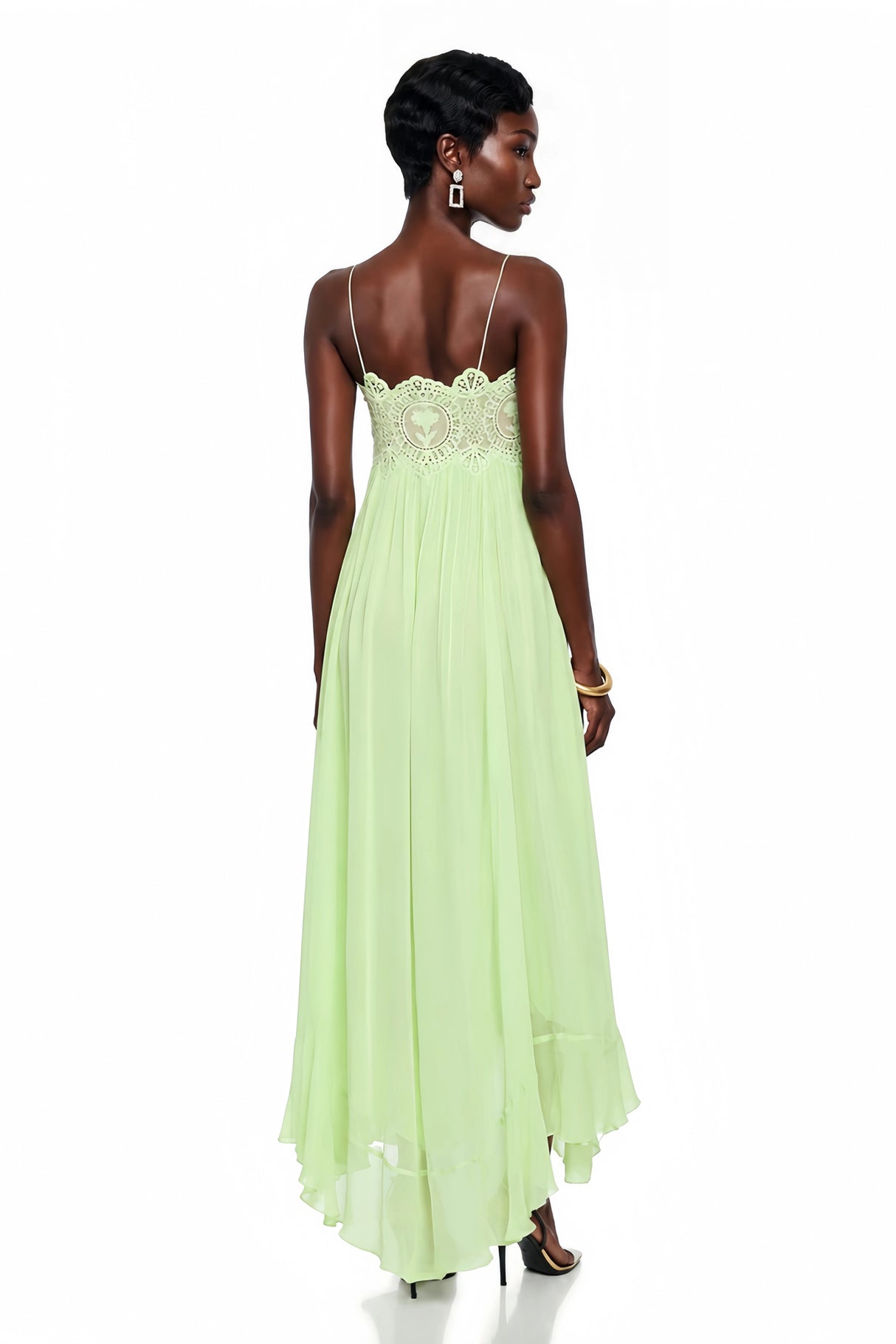 Luciana Emerald Green Sleeveless Maxi Dress with Lace Panels