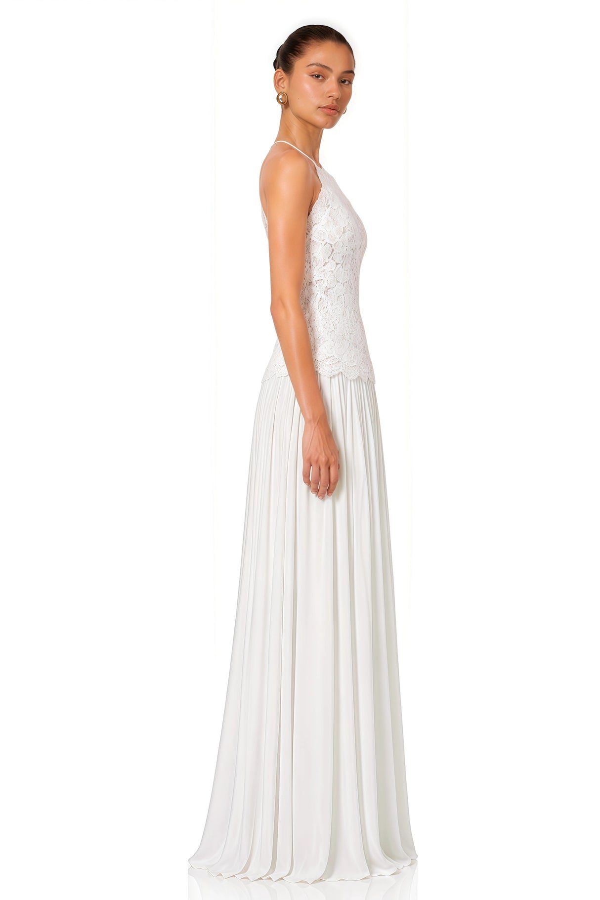 Lucille White Halterneck Flowy Maxi Dress