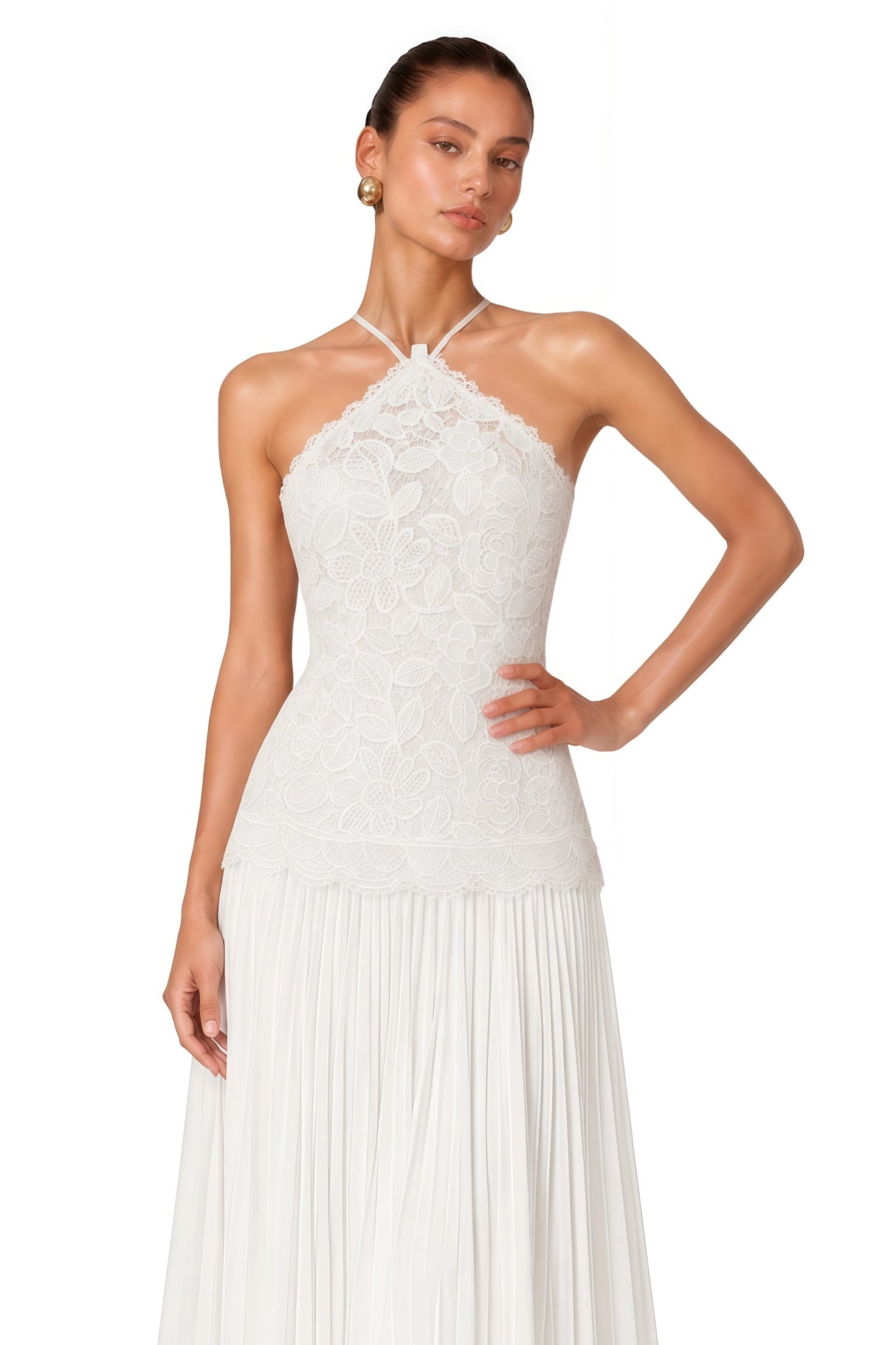 Lucille White Halterneck Flowy Maxi Dress