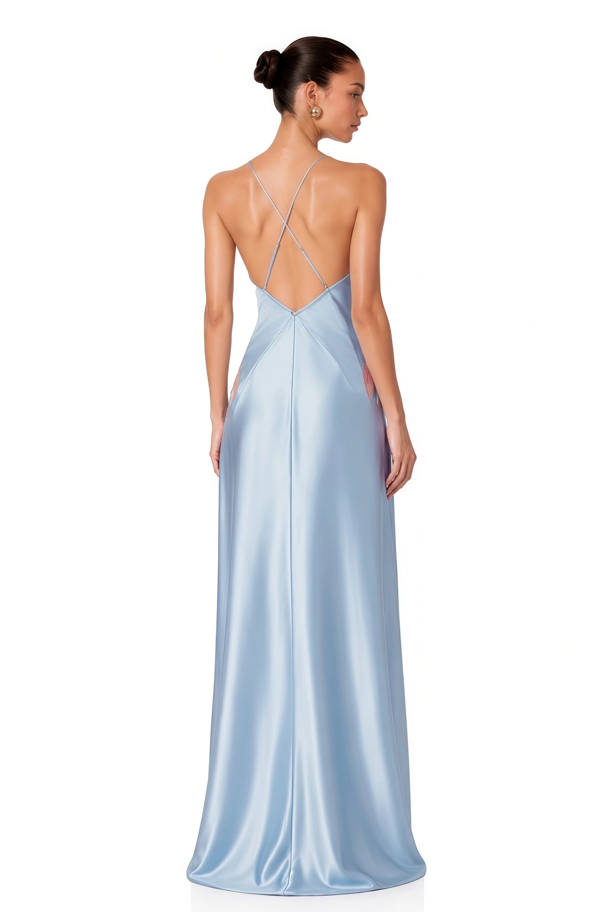 Ludmila Blue Vneck Lace Trim Maxi Dress