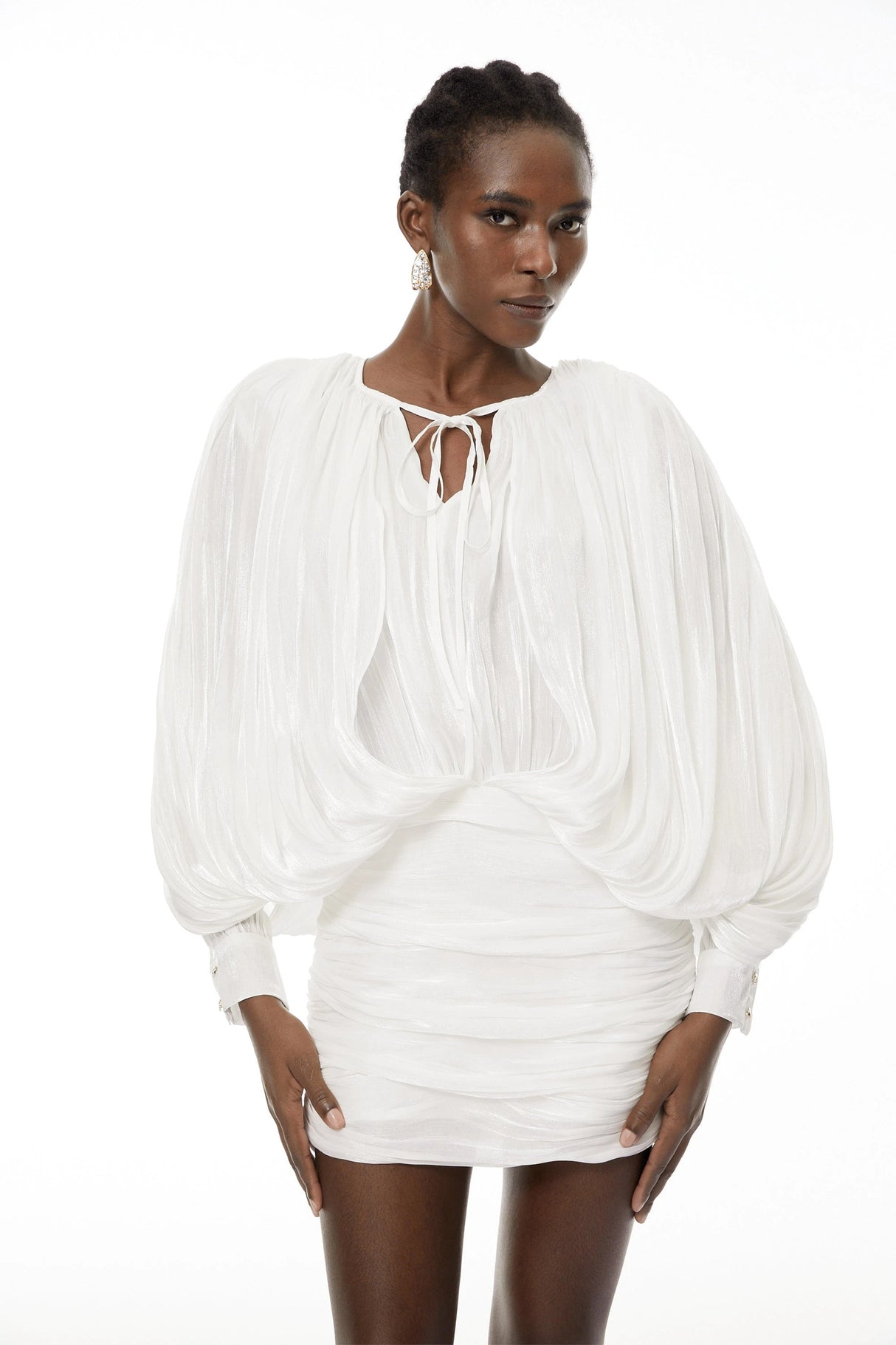 Lumi White Fully Pleated Mini Dress