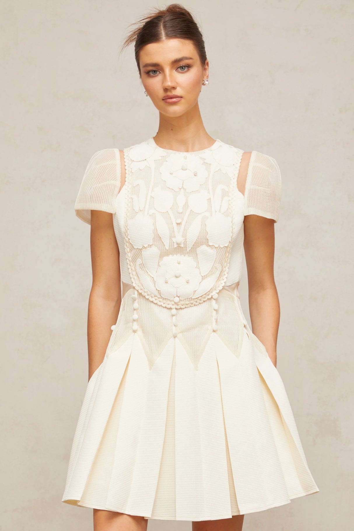 Maelle white flowerembroidered mini dress