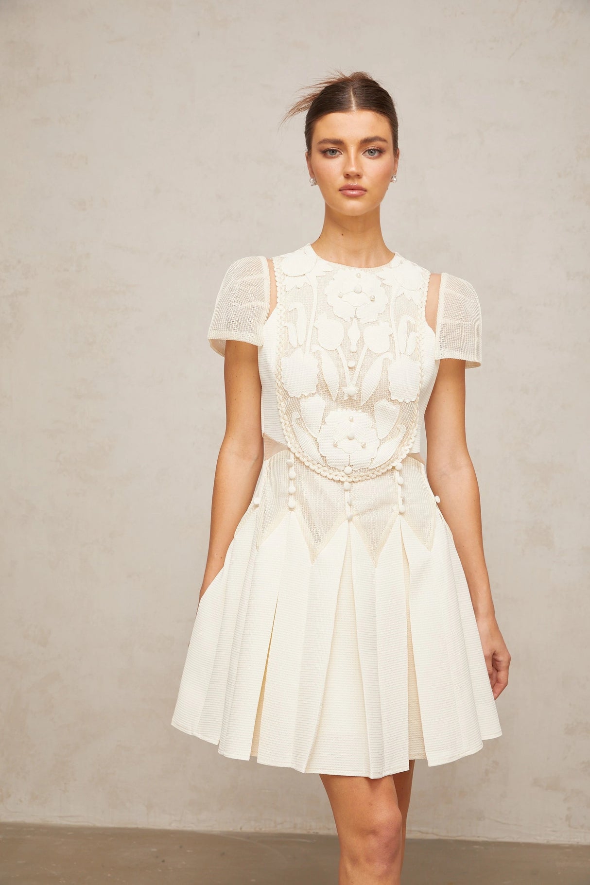Maelle white flowerembroidered mini dress
