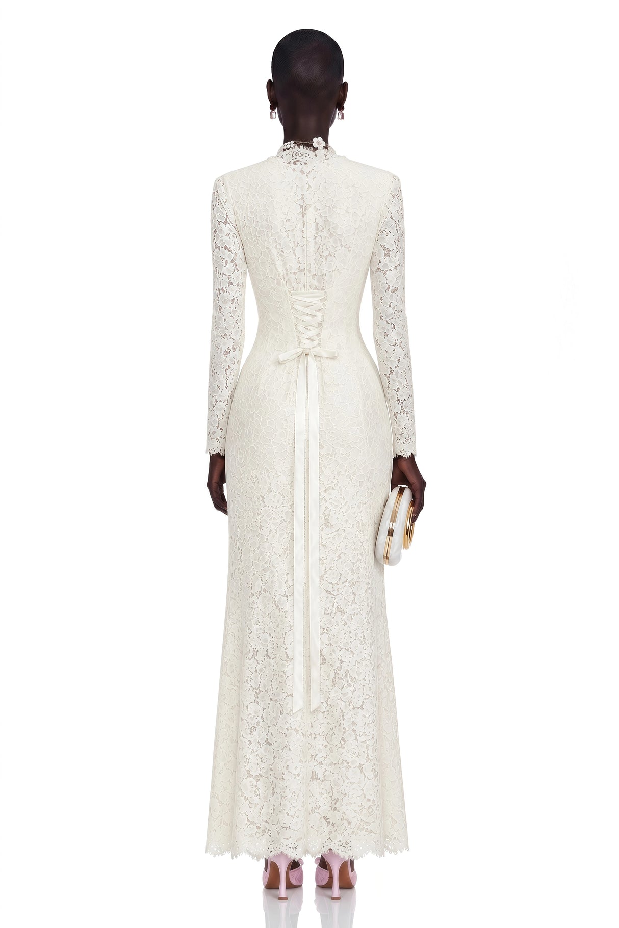 Maggie Ivory High Neck Floral Lace Maxi Dress