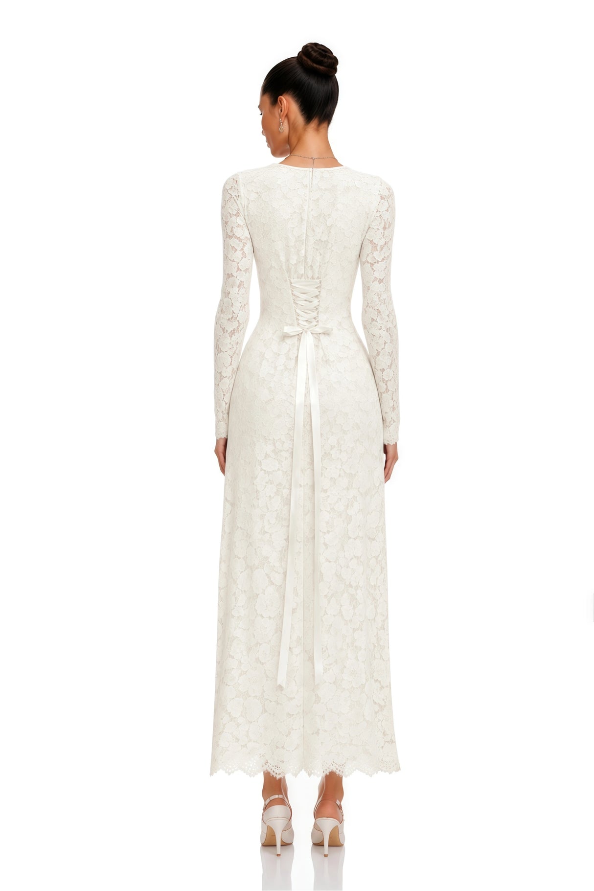 Maggie Ivory High Neck Floral Lace Maxi Dress
