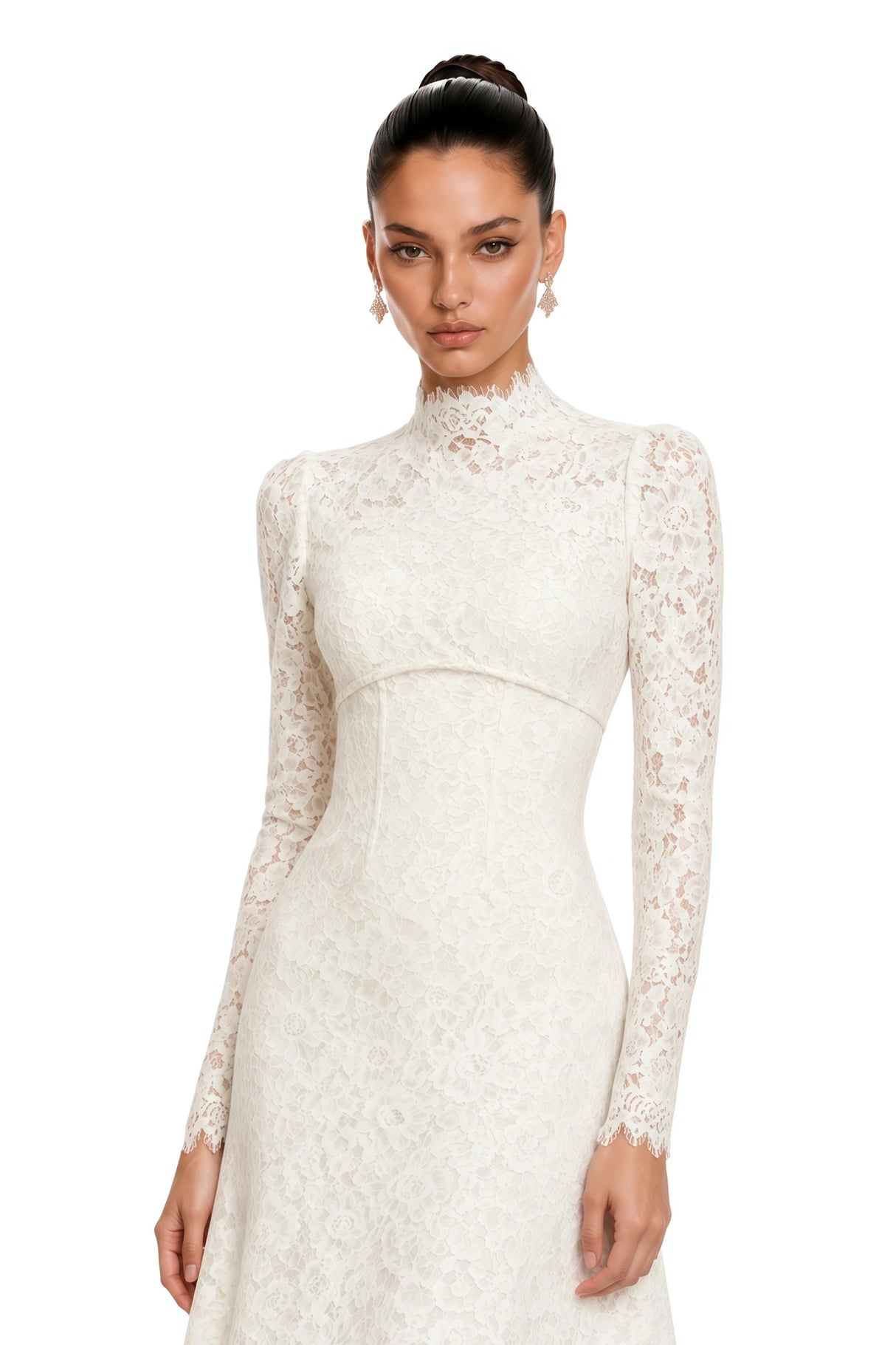 Maggie Ivory High Neck Floral Lace Maxi Dress