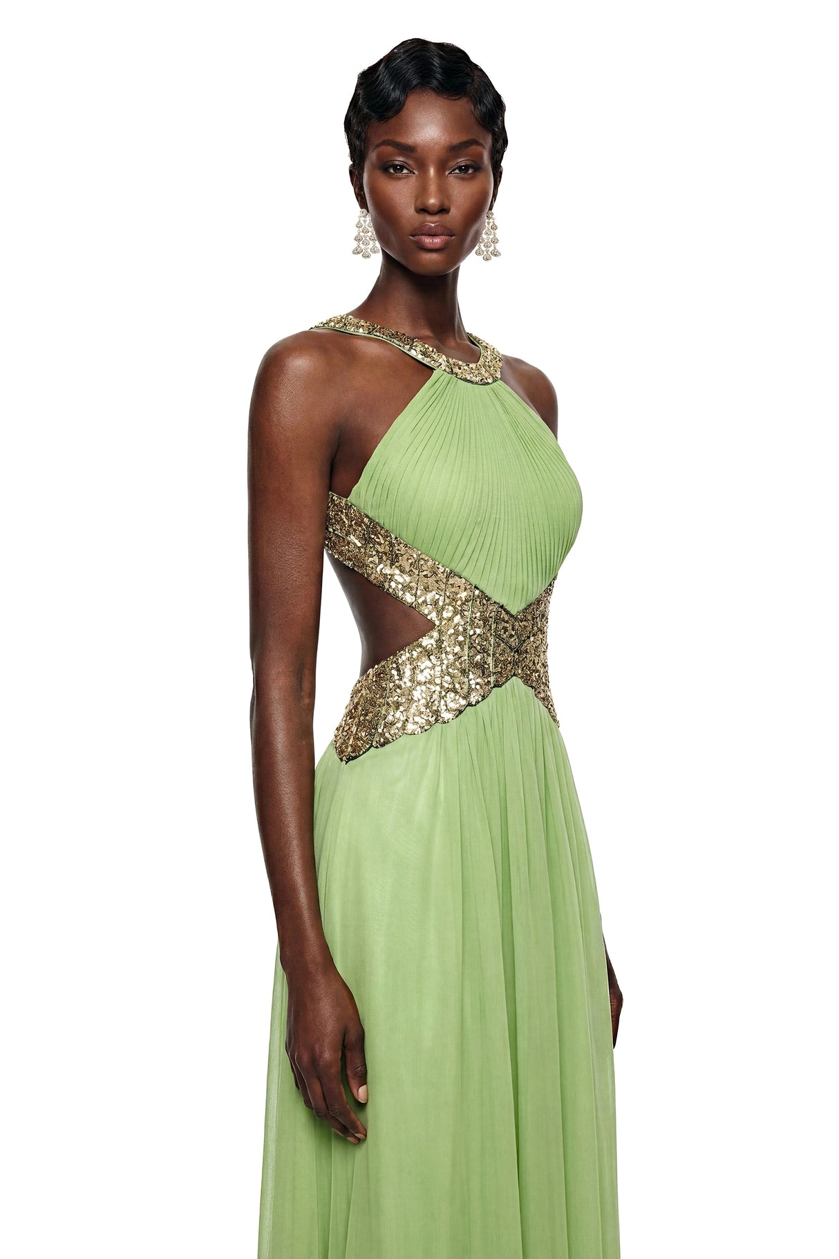 Magnolia Green Halterneck Sequin Maxi Dress