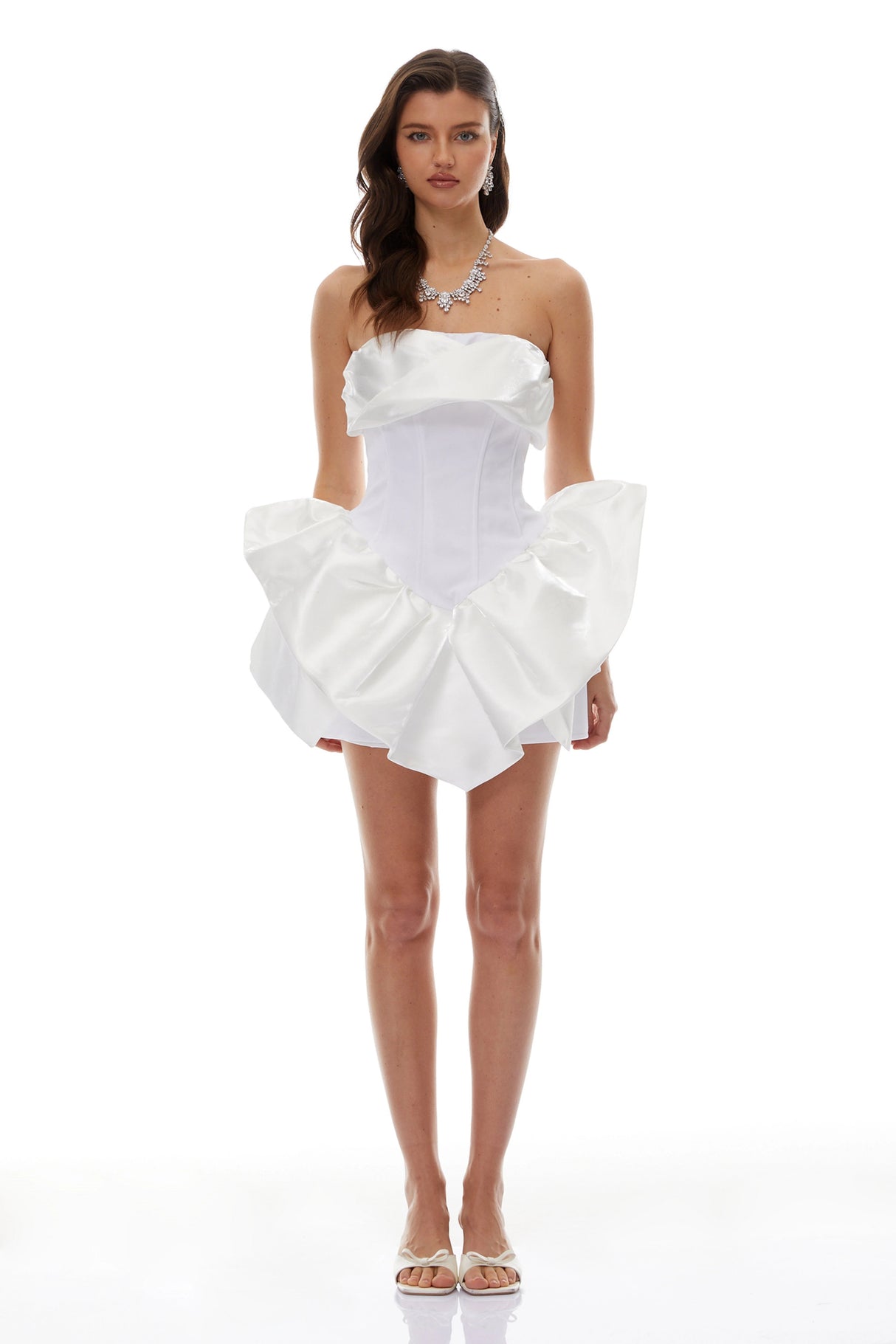 Maialen White Ruffled Asymmetrical Mini Dress