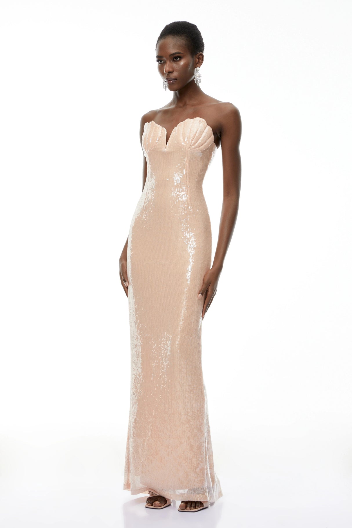 Maitena Champagne Shell Bustier Mermaid Maxi Dress