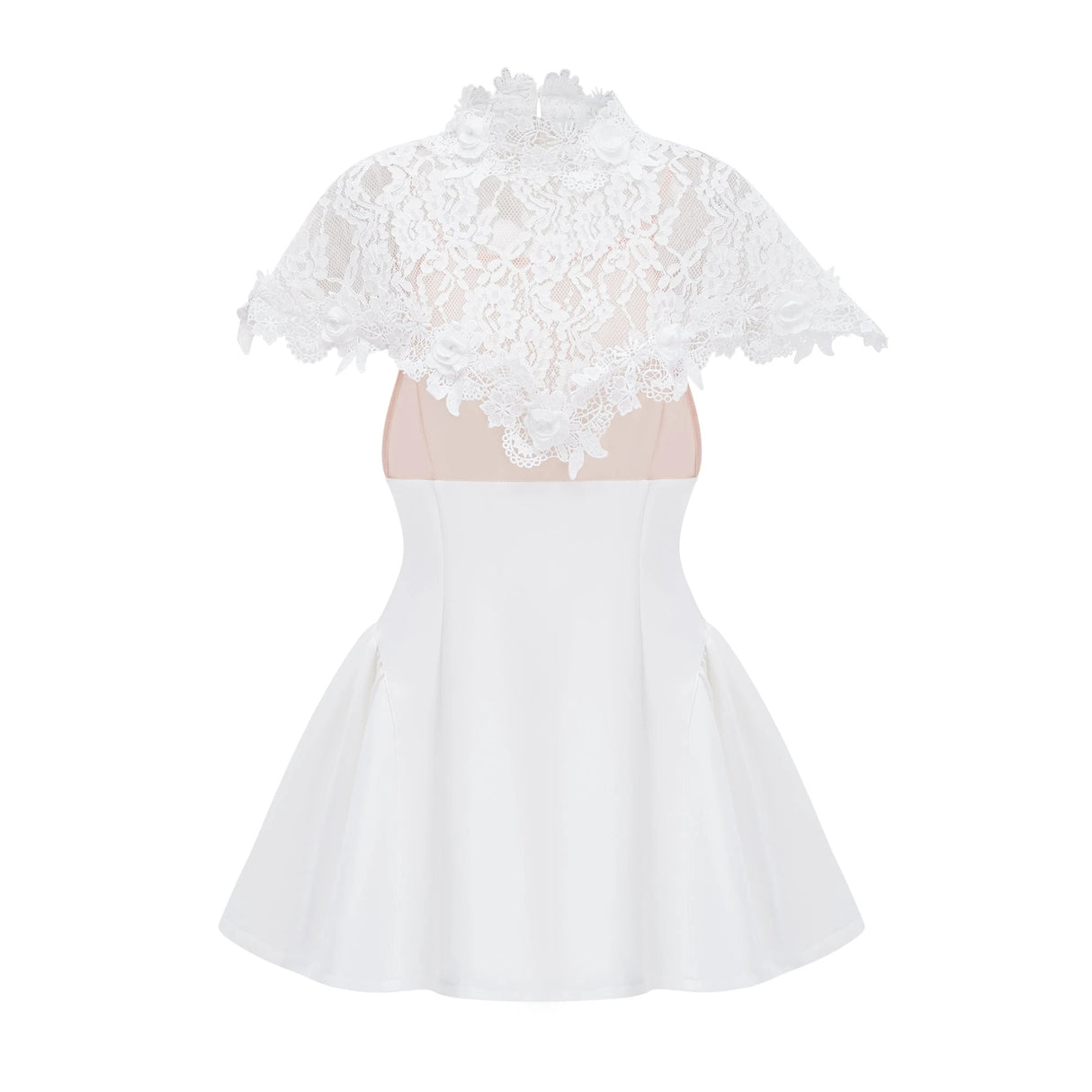 Mandana White Lace Mini Dress with Cape