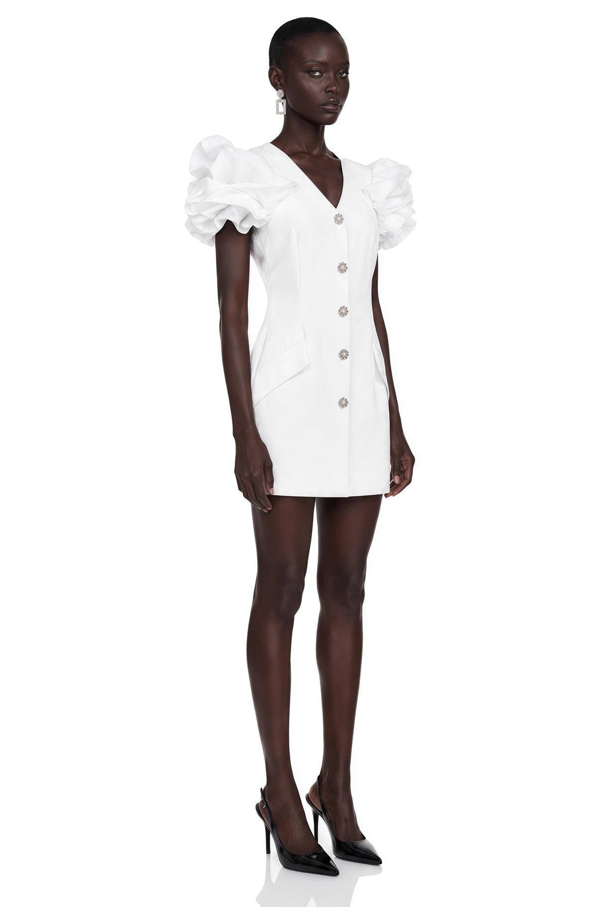 Manon White Tailored Puff Sleeves Blazer Mini Dress