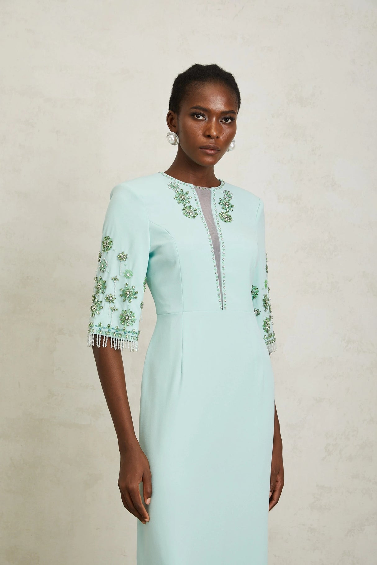 Manuela Mint Green Crystal Embellished Maxi Dress