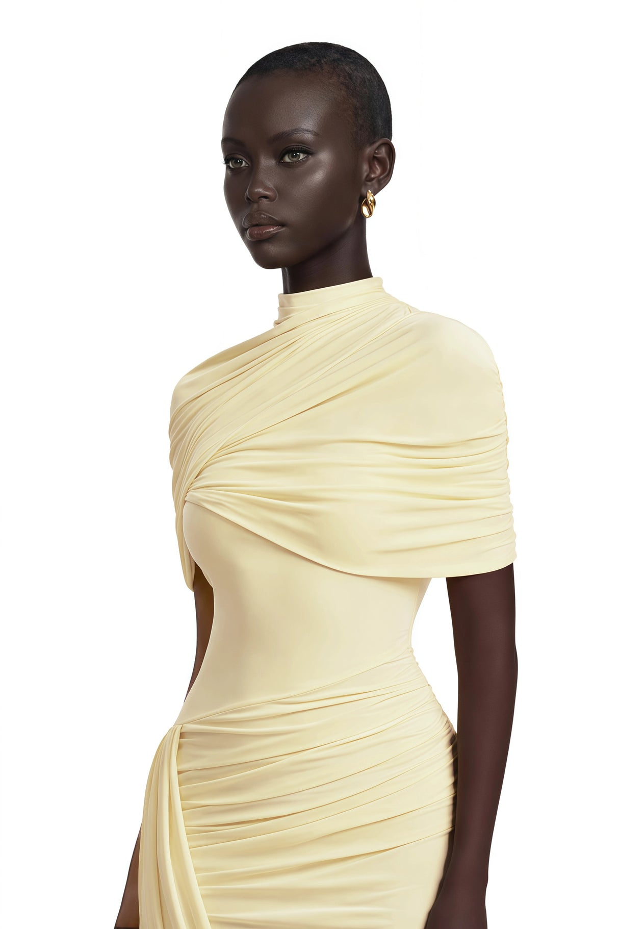 Manuela Yellow Asymmetrical Cape Midi Dress