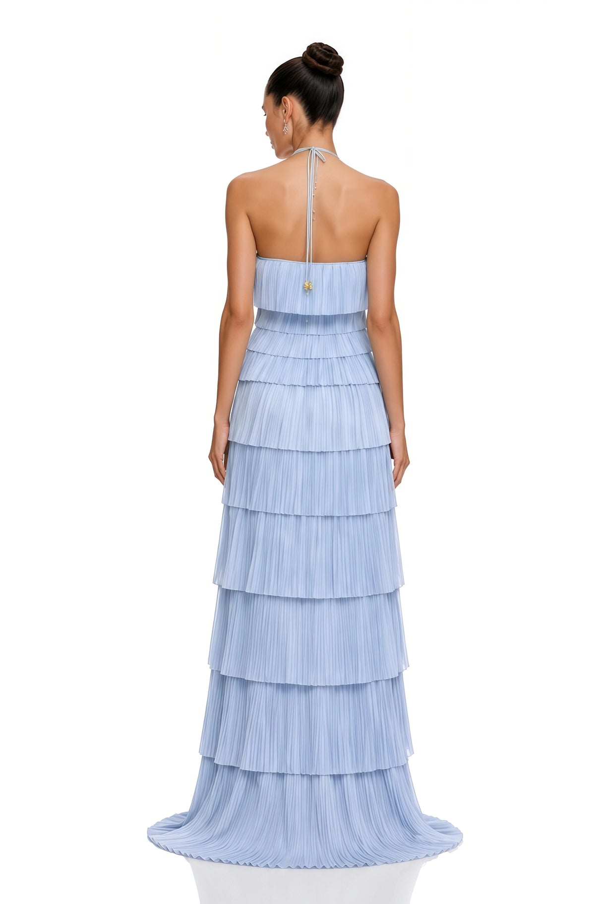 Mara Blue Halterneck Pleated Maxi Dress