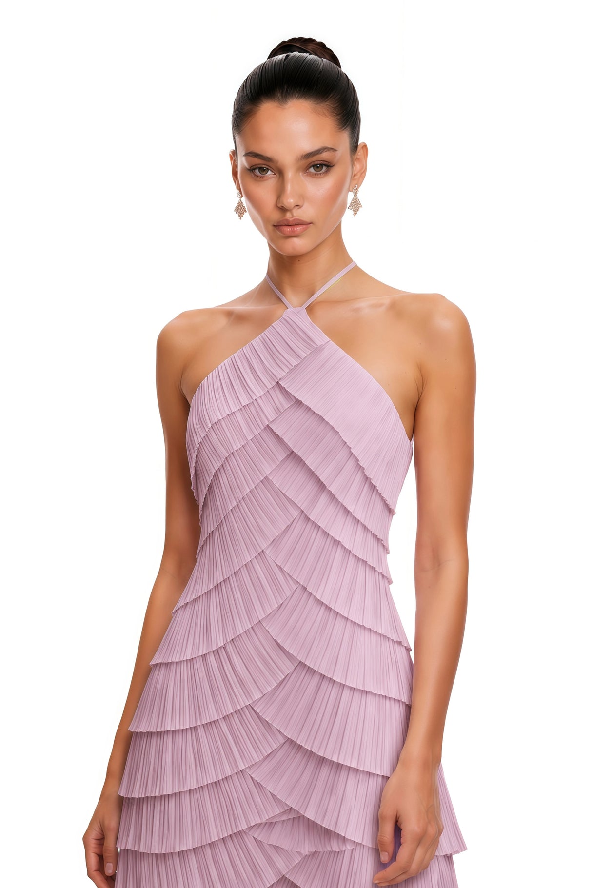 Mara Purple Halterneck Pleated Maxi Dress