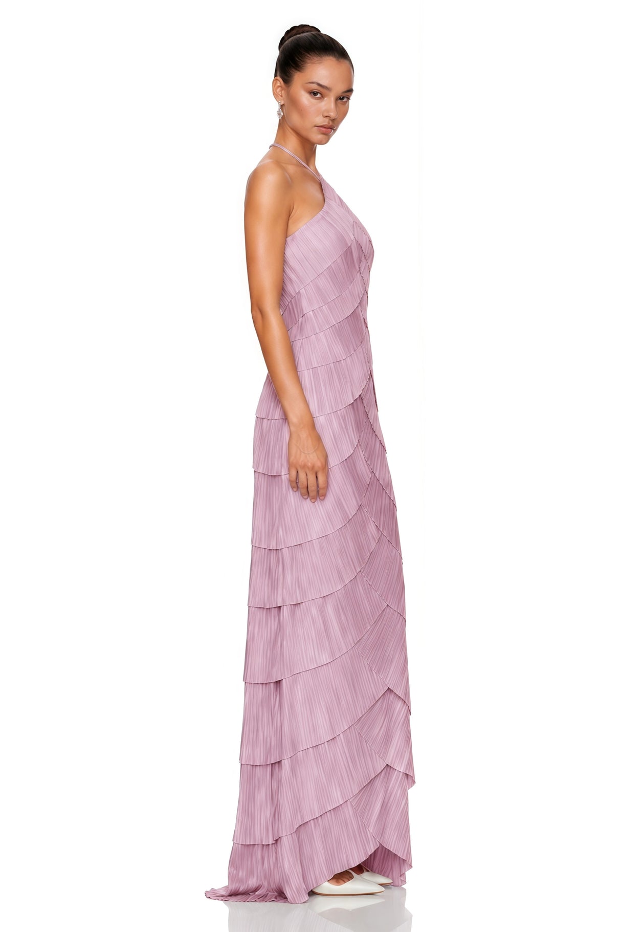 Mara Purple Halterneck Pleated Maxi Dress