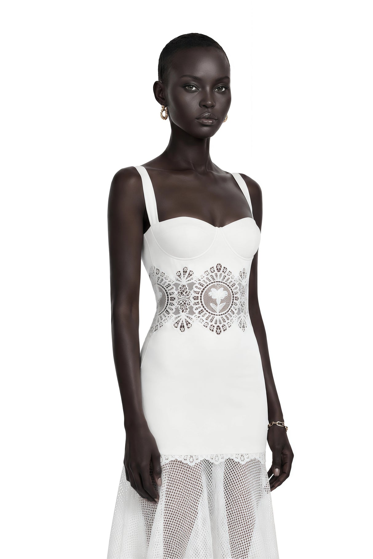 Marceline White Lace Corset Midi Dress