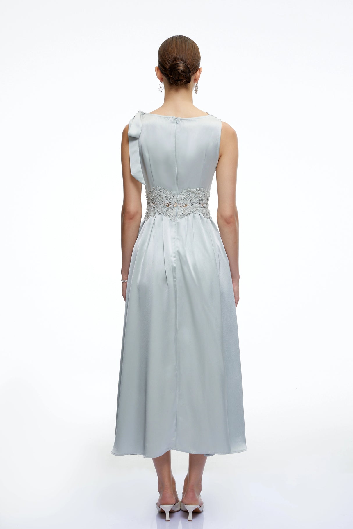 Maren Blue Cowl Neck Satin Midi Dress