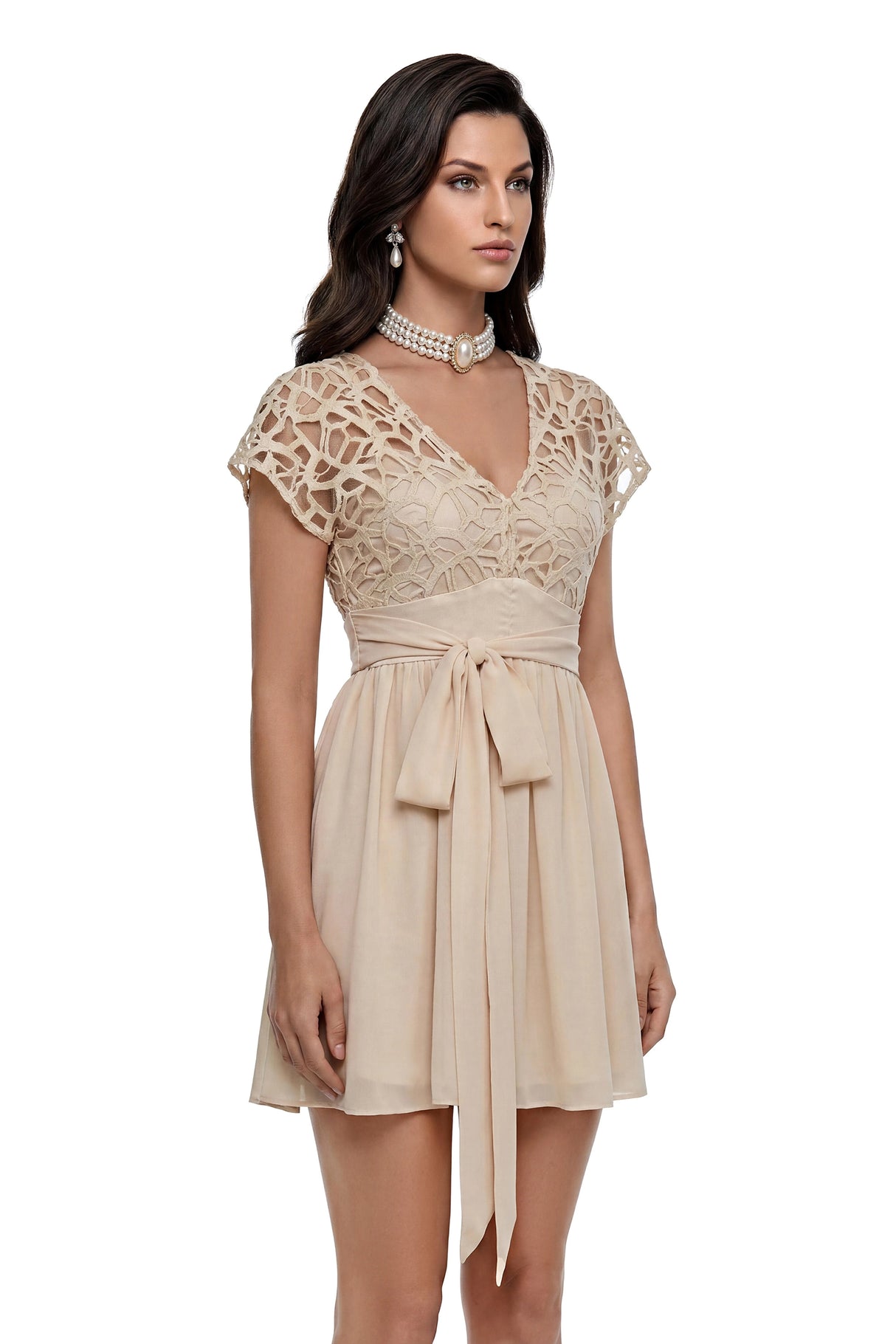 Margot Beige CutOut Ruched Mini Dress