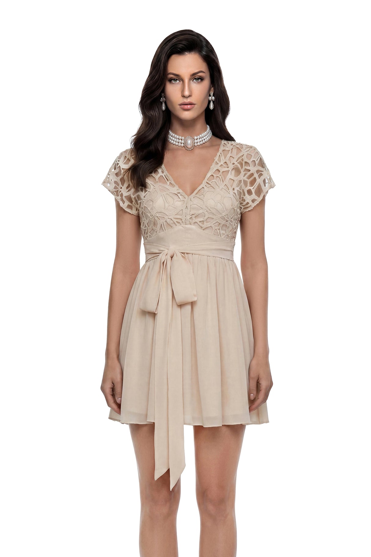 Margot Beige CutOut Ruched Mini Dress
