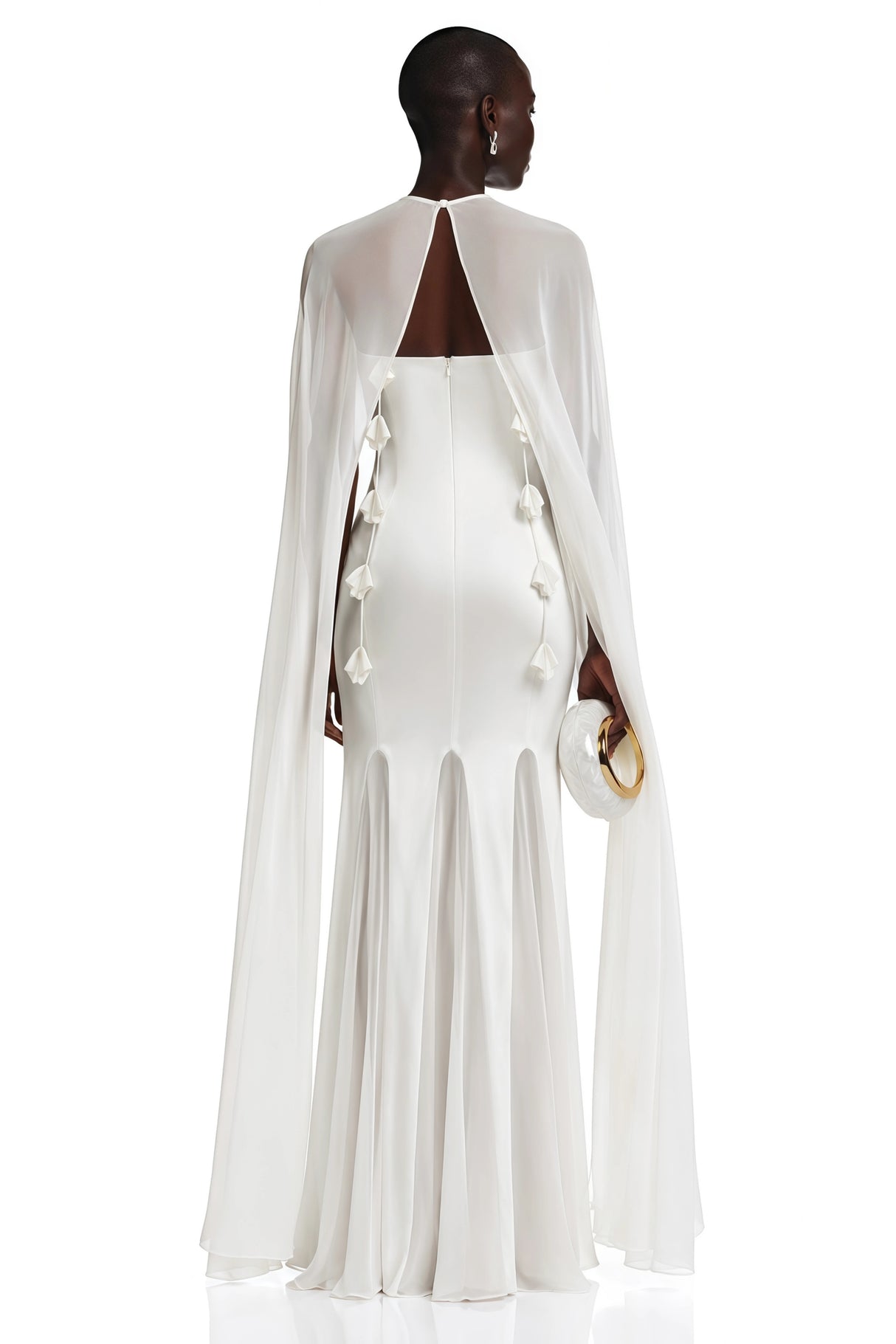Margot White Plunging Paneled Maxi Dress with Scarf