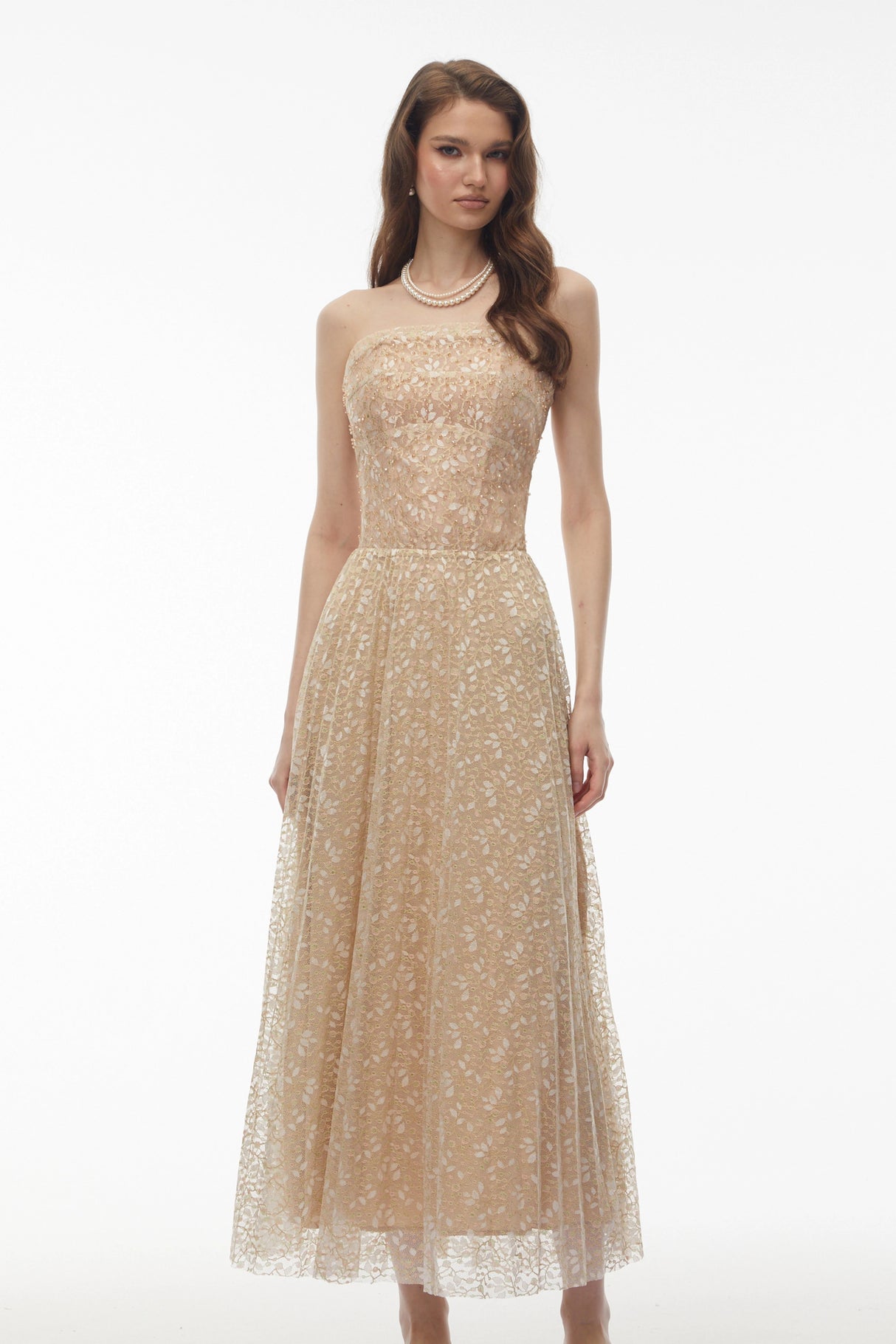 Maria Champagne Sequin Off Shoulder Maxi Dress