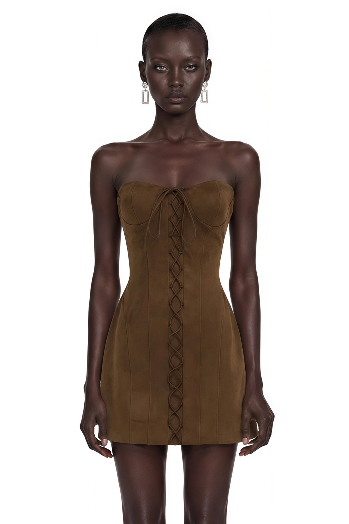 Marianne Dark Brown Off Shoulder Mini Dress