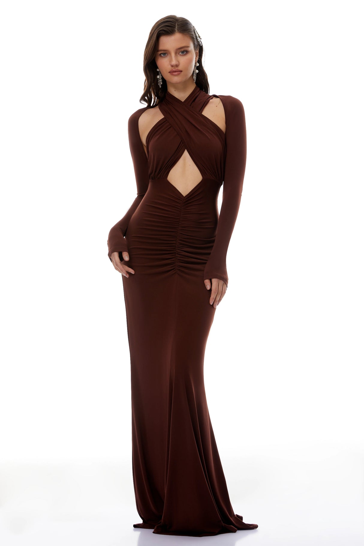 Marie Brown Cross Over CutOut Maxi Dress