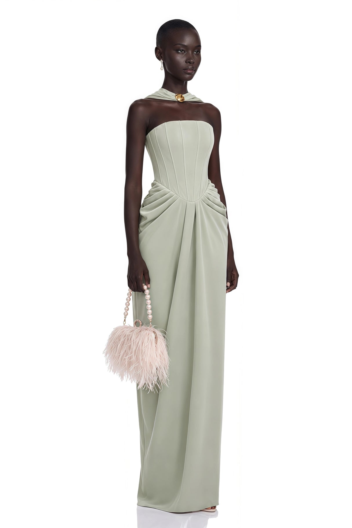Mariella Green Halterneck Corset Maxi Gown