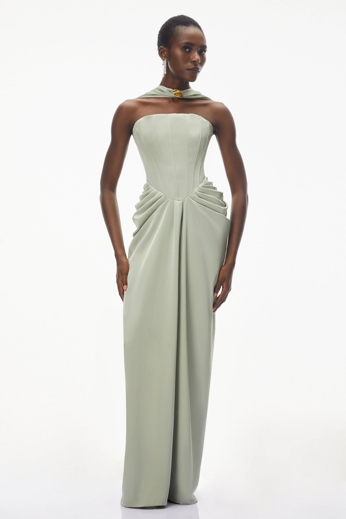 Mariella Green Halterneck Corset Maxi Gown