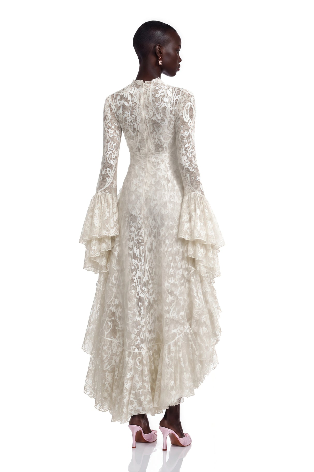 Mariella Ivory Asymmetrical Floral Lace Midi Dress