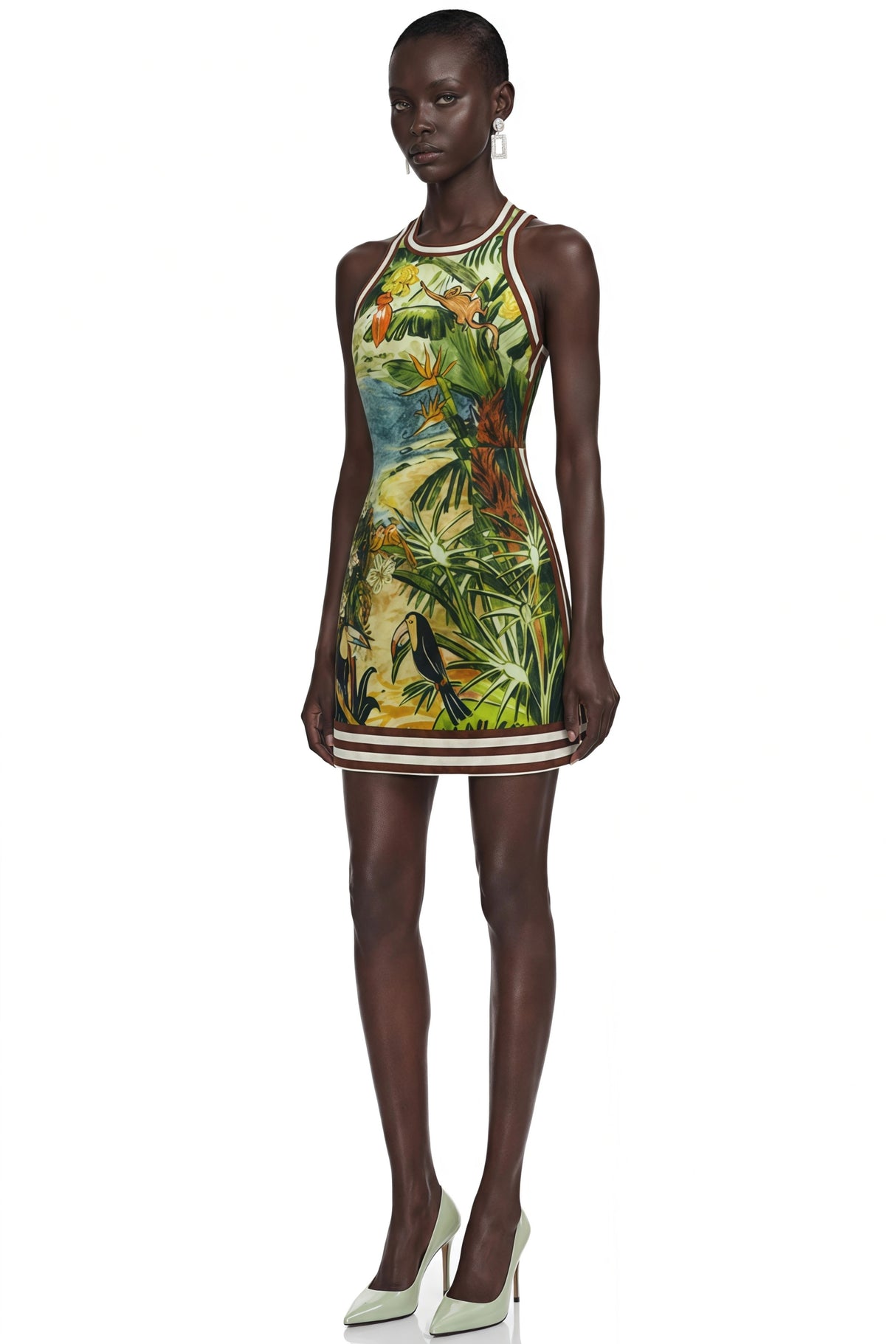 Marina Green Scenic Print Halter Mini Dress