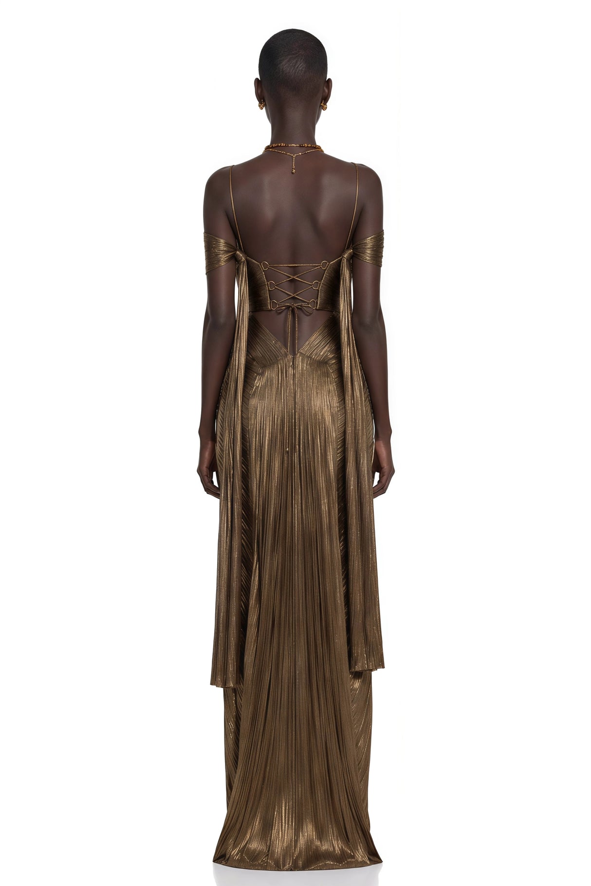 Marise Brown Draped Satin Maxi Dress