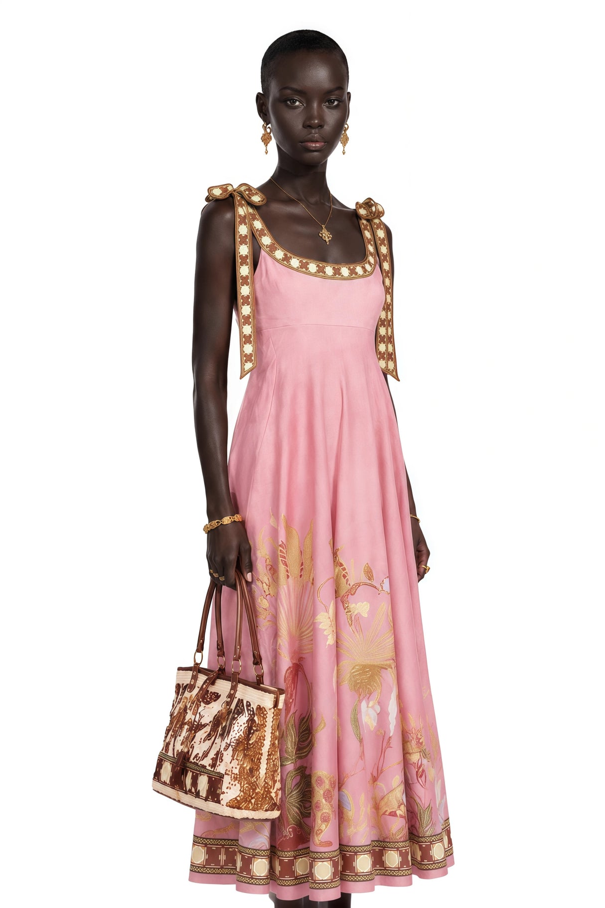 Marisol Pink Printed Square Neck Maxi Dress