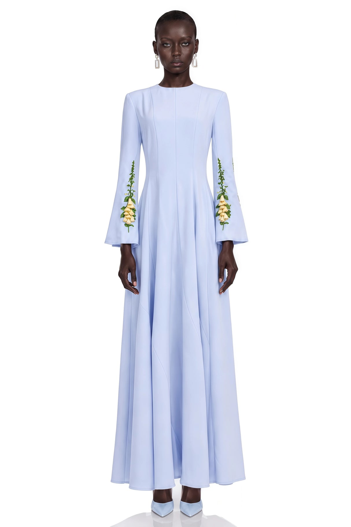 Markéta Blue Pleated Maxi Dress with Floral Appliqué