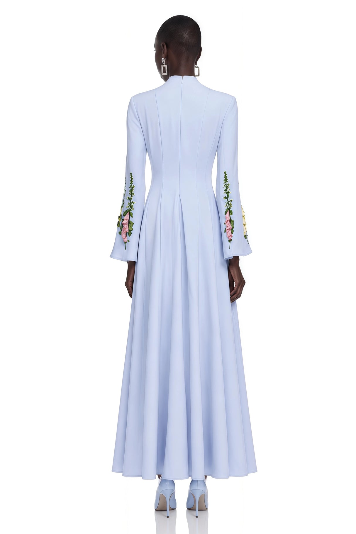Markéta Blue Pleated Maxi Dress with Floral Appliqué